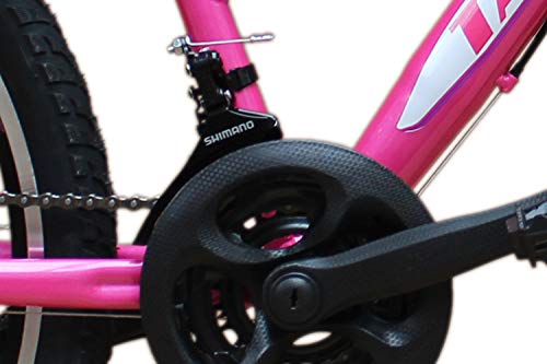 Talson 24 Zoll Mädchen Fahrrad MTB mit Beleuchtung und Shimano 21-Gang Kinderfahrrad Rosa