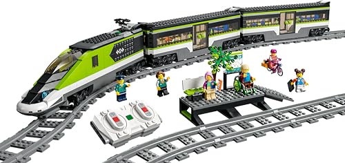 LEGO City Trains - Personen-Schnellzug -Ferngesteuertem Zug mit funktionierenden Scheinwerfern, 2 Waggons, 24 Gleisstücken & 6 Minifiguren – Geschenk für Jungen & Mädchen ab 7 Jahren - 60337