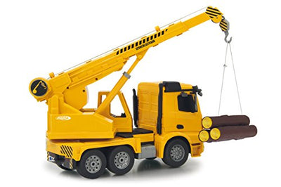 JAMARA 404950 - Schwerlastkran Mercedes Arocs 1:20 2,4G - drehbarer und ausfahrbarer Kran, Seil Heben/senken, realistischer Motorsound, Hupe, Rückfahrwarnsound, 4 Radantrieb,gelbe LED Signallichter