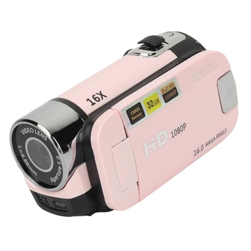 Videokamera-Camcorder, 1080P 16 MP Digitalkamera-Recorder, 2,4 Zoll Drehbarer Bildschirm, 16-facher Digitalzoom-Camcorder-Kamera mit Fülllicht (Rosa)