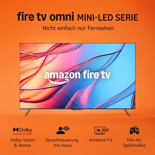 Wir stellen vor: Die Amazon Fire TV Omni-Mini-LED-Serie, QLED-Smart-TV mit 55 Zoll (139 cm), 4K UHD, Dolby Vision IQ, Ambient-TV, 144-Hz-Spielmodus, Local Dimming und Sprachsteuerung mit Alexa