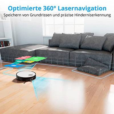 MEDION Saugroboter mit Absaugstation und Wischfunktion X50 SW (Lasernavigation, Starke 8000Pa Saugkraft, 2in1 Roboterstaubsauger, präzise Kartenerstellung, Go & No Go Bereiche, mehrere Etagen)
