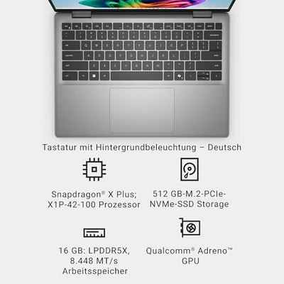 Dell Inspiron 14 (5441) Copilot+ PC Laptop 14 Inch FHD+ Display 60 Hz, Qualcomm Snapdragon X Plus, 16GB RAM, 512GB SSD, Qualcomm Adreno, Windows 11 Home, German QWERTZ Backlit AI Keyboard, Titanium