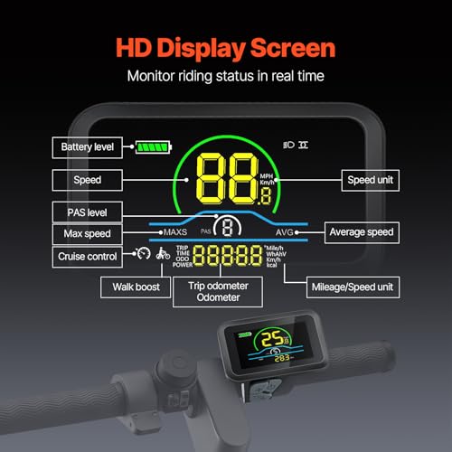 VEVOR 1000 W Elektro-Fahrrad Kit, 48 V 420 U/min φ650mm Vorderrad-E-Bike-Nabenmotorsatz mit verbessertem Geschwindigkeitsregler, Gasgriffsatz, LCD-Display und PAS-System für Rennrad