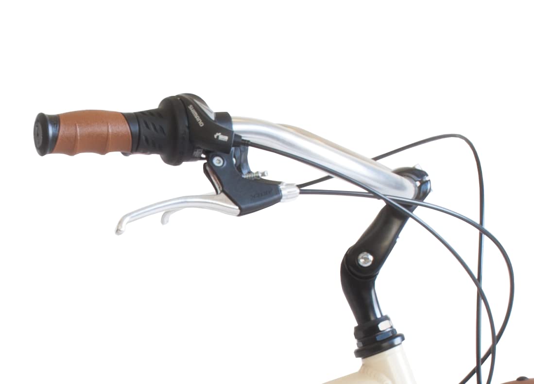 Airbici Fahrrad Beachcruiser Damen 26" Beige | City-Bike | BeachCruiser Bike 26 Zoll 6-Gang, Aluminiumrahmen, Schutzbleche, LED-Licht und Gepäckträger