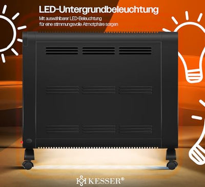 KESSER® Konvektor Premium 1200W ECO 2400W Power Mode Heizstufen Thermostat Elektroheizung WiFi App & Fernbedienung Touch-Display Timer mobiles Heizgerät Energiesparend Überhitzungsschutz Schwarz