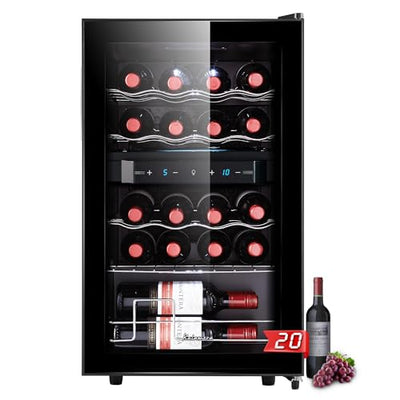 Kalamera Weinkühlschrank 2 Zonen, Touch-Bedienfeld,Schwarze Glastür, Verdeckter Griff, Flaschenkühlschrank 20 Flaschen, 68Liter, 5-18°C Kühlzone, KRC-68BFG