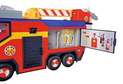 Simba Feuerwehrmann Sam Feuerwehrauto Jupiter mit Leuchteffekten – Robustes Spielzeugfahrzeug für Kinder ab 3 Jahren, großes Einsatzfahrzeug mit Sound und Licht, Feuerwehrfans