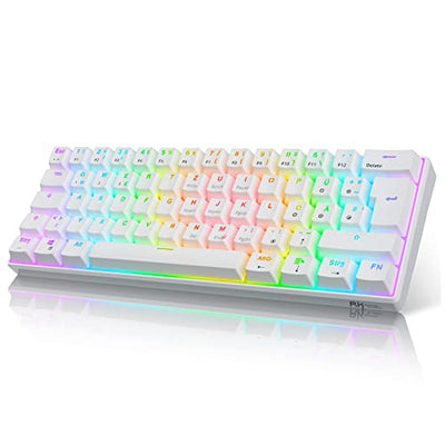 RK61 Mechanische Gaming-Tastatur, 2,4 GHz Wireless/Bluetooth/Wired 60% Mechanische Tastatur 61 Tasten Hot-Swap-fähiger Blauer Schalter mit RGB-Beleuchtung Kompatibel für Win/Mac, Weiß (QWERTZ)