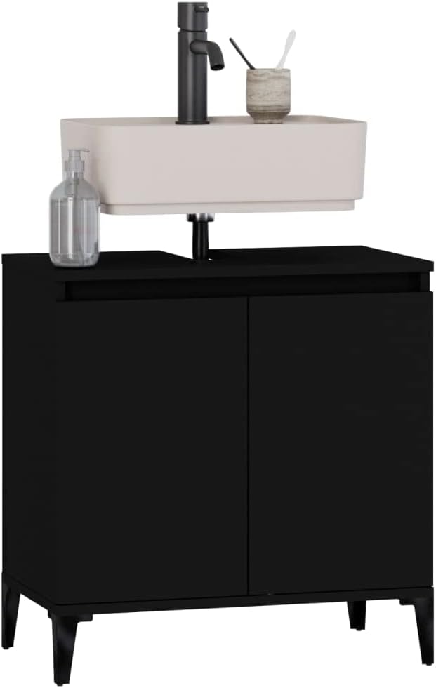 Myheimly Waschbeckenunterschrank Eichen-Optik 58x33x60 cm,Schwarz