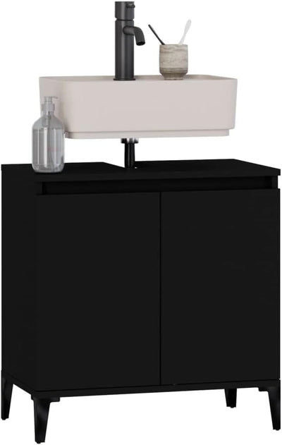 Myheimly Waschbeckenunterschrank Eichen-Optik 58x33x60 cm,Schwarz