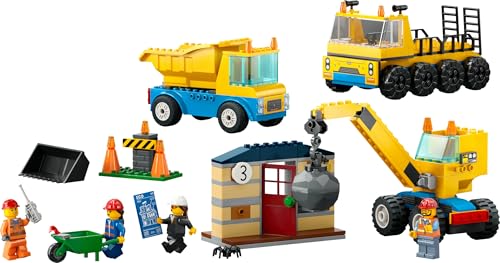 LEGO 60391 City Baufahrzeuge und Kran mit Abrissbirne, Spielzeug mit Bagger, Kipper und Transportfahrzeugen, Lernspielzeug für Kleinkinder ab 4 Jahren
