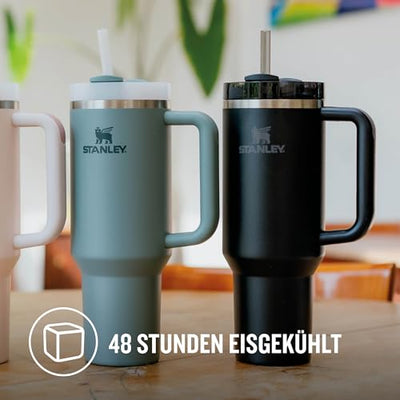 Stanley Quencher H2.0 FlowState Trinkflasche mit Strohhalm 1.2L - Thermobecher Kühlt 11 Stunden - 48 Stunden Eisgekühlt - Spülmaschinenfest - Thermosflasche BPA Frei - Kaffeebecher To Go - Black