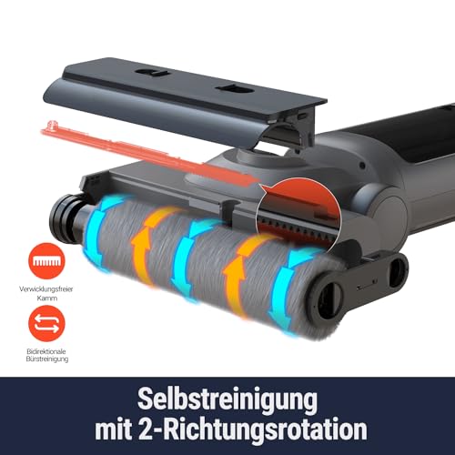 OSOTEK H200 Pro Wischsauger, 180° Flacher Saugwischer mit 58℃ Bürste Heißlufttrocknung, kabelloser Nass Trockensauger, 2 Seite Kantenreinigung, LED-Anzeige, Selbstreinigung mit 2-Richtungrotation