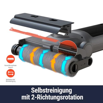 OSOTEK H200 Pro Wischsauger, 180° Flacher Saugwischer mit 58℃ Bürste Heißlufttrocknung, kabelloser Nass Trockensauger, 2 Seite Kantenreinigung, LED-Anzeige, Selbstreinigung mit 2-Richtungrotation