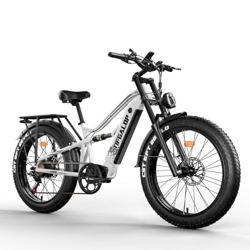 Tifgalop 26-Zoll-Offroad-Elektrofahrrad, Unisex für Erwachsene, Vollfederung, 7 Gänge, 52 V 19 Ah Lithiumbatterie, Reichweite bis zu 45-90 km