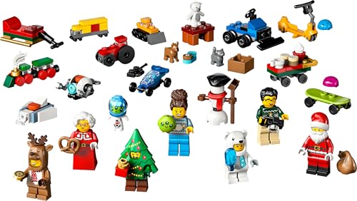LEGO City Adventskalender 2025 - Weihnachten Spielzeug mit 24 Überraschungen - Zug, Auto & Traktor sowie 7 Minifiguren - Kalender zum Bauen - Geschenk für Jungen und Mädchen ab 5 Jahren – 60475