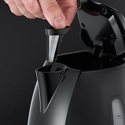 Russell Hobbs Wasserkocher [1,7l, 2400W, blaue LED-Beleuchtung] Textures+ (Schnellkochfunktion, herausnehmbarer Kalkfilter, beleuchtete Wasserstandsanzeige, autom. Deckelöffnung) Teekocher 22591-70