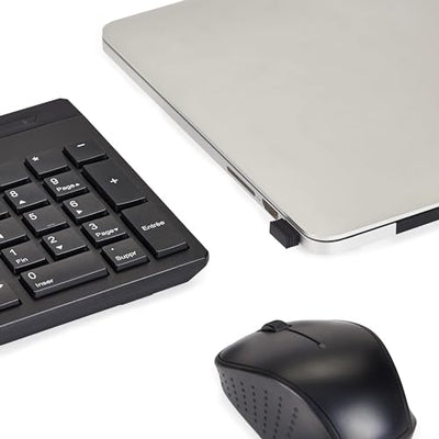 Amazon Basics – Tastatur-Maus-Set, volle Größe, kabellos, USB-Empfänger mit 2,4 GHz, DE-Layout, schwarz