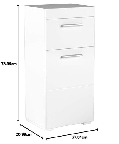 trendteam smart living - Amanda - Kommode - Weiß Hochglanz - Standschrank - (BxHxT) 37 x 79 x 31 cm - Badschrank mit 1 Tür und 1 Schublade - silberfarbene Griffe - universal einsetzbar
