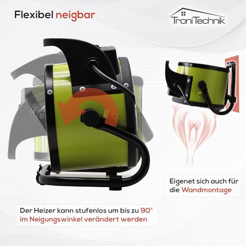 Tronitechnik® 2000 Watt Elektroheizer Heizlüfter Bauheizer Keramik Heizstrahler elektrisch Heizgerät mit Thermostat Elektroheizer mit 3 Heizstufen, Heizgebläse für Innen- und Außeneinsatz