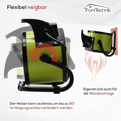 Tronitechnik® 2000 Watt Elektroheizer Heizlüfter Bauheizer Keramik Heizstrahler elektrisch Heizgerät mit Thermostat Elektroheizer mit 3 Heizstufen, Heizgebläse für Innen- und Außeneinsatz
