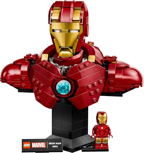 LEGO ǀ Marvel Iron Man MK4 Büste - Bauset für Erwachsene zum Ausstellen inkl. Tony Stark Minifigur, mit einziehbaren Kanonen und einem drehbaren Kopf - Sammlerstück & Geschenkidee für Fans - 76327