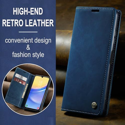 KZB Handyhülle für Samsung Galaxy A15 5G Hülle Premium Leder Klappbar Tasche Flip Case Magnet Kartenfach Standfunktion Klapphülle Schutzhülle für Samsung Galaxy A15 4G/5G - Blau
