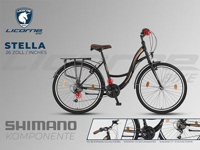 Licorne Bike Stella Premium City Bike in 24,26 und 28 Zoll - Fahrrad für Mädchen, Jungen, Herren und Damen - 21 Gang-Schaltung - Hollandfahrrad Citybike (Schwarz, 26.00)
