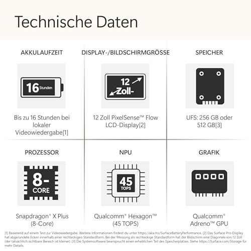 Microsoft Surface Pro | Copilot+ PC | 12” LCD Touchscreen | Snapdragon® X Plus | 16GB RAM | 512GB Speicher | Neuestes Modell | Violett