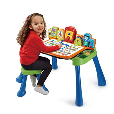 Vtech 5-in-1 Magischer Schreibtisch – Interaktiver Kinderschreibtisch inkl. Hocker – Mit Kreidetafel, Staffelei, Schreibfeld und Projektor – Für Kinder von 3-6 Jahren