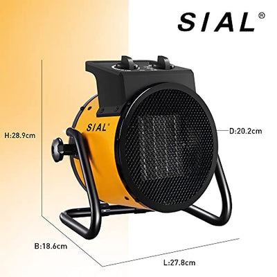 SIAL 2000 W Heizlüfter - Elektroheizer - Keramik Heizstrahler - Bauheizer Bautrockner - Heizgerät mit Überhitzungsschutz - Für Baustellen, Häuser, Werkstätten, Garagen - P2 - Gelb