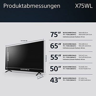 Sony BRAVIA, KD-55X75WL, 55 Zoll Fernseher, LED, 4K HDR, Google TV, Smart TV, Works with Alexa, BRAVIA CORE, HDMI 2.1, Gaming-Menü mit ALLM