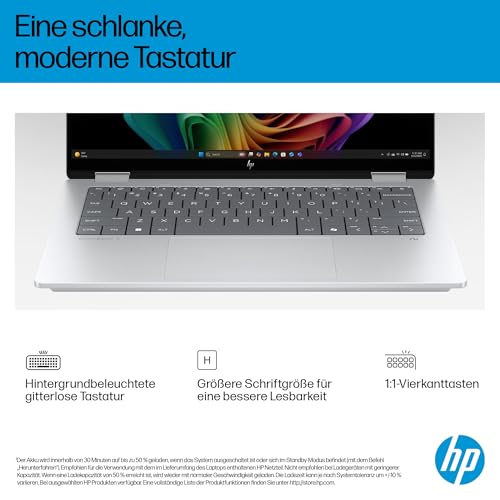 HP OmniBook X Flip 2in1 Next Gen AI Laptop | Intel Core Ultra 7 256V | dedizierte NPU für KI | 47 NPU Tops | Copilot+ PC | 14" 3K 2880x1800 OLED Touchscreen | 16GB | 1TB SSD | Win11 | QWERTZ | Silber