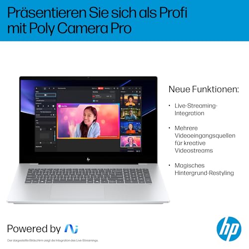 HP OmniBook 7 Next Gen AI PC, Copilot+ PC, 17.3 Zoll FHD Touch Display, Intel Core Ultra 7 258V (47 Tops), 32GB LPDDR5x RAM, 1TB PCIe Gen4 SSD, Intel Arc 140 V GPU, QWERTZ, Windows 11, Silber