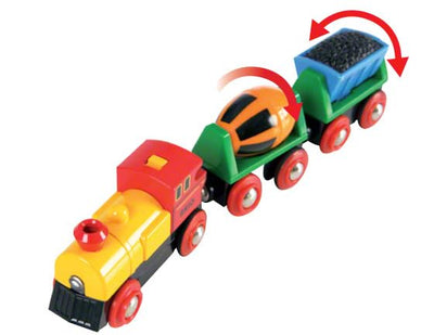BRIO World 33319 Zug mit Batterielok - Mit beweglichem Kohlewaggon und rotierendem Zementmischer - Geeignet für Kinder ab 3 Jahren