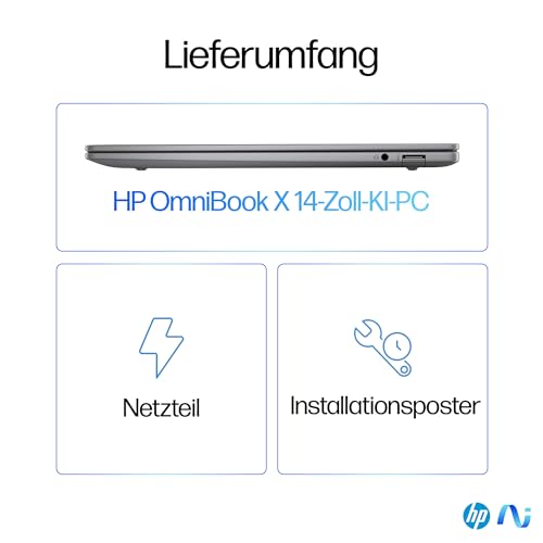 HP OmniBook X Next Gen AI Laptop | Qualcomm Snapdragon X Elite X1E-78-100 (12C) mit dedizierte NPU für KI | 45 NPU TOPS | Copilot+ PC | 14" 2,2K Touchscreen | 16 GB RAM | 1TB SSD | Win11 | Silber