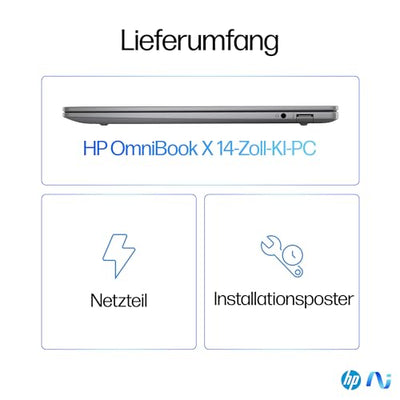 HP OmniBook X Next Gen AI Laptop | Qualcomm Snapdragon X Elite X1E-78-100 (12C) mit dedizierte NPU für KI | 45 NPU TOPS | Copilot+ PC | 14" 2,2K Touchscreen | 16 GB RAM | 1TB SSD | Win11 | Silber