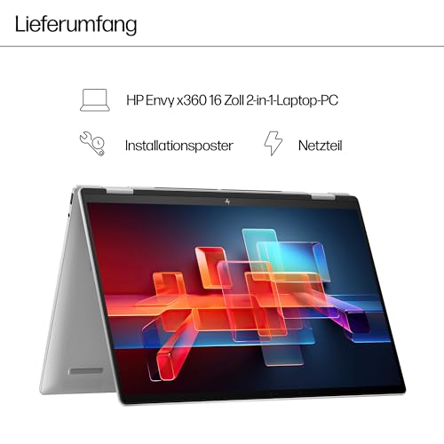 HP Envy x360 2-in1 Convertible Laptop PC | AMD Ryzen 5 8640HS | KI optimiert | 16” WUXGA Touchscreen | 16GB RAM | 512GB SSD | AMD Radeon-Grafikeinheit | Windows 11 Home | QWERTZ Copilot Key | Silber