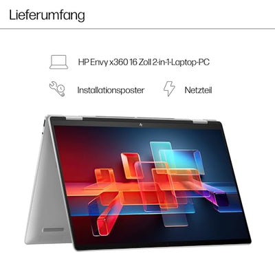 HP Envy x360 2-in1 Convertible Laptop PC | AMD Ryzen 5 8640HS | KI optimiert | 16” WUXGA Touchscreen | 16GB RAM | 512GB SSD | AMD Radeon-Grafikeinheit | Windows 11 Home | QWERTZ Copilot Key | Silber
