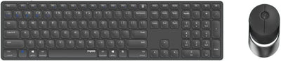 Rapoo 9850M kabelloses Tastatur-Maus Set Wireless Deskset 1600 DPI Sensor wiederaufladbarer Akku flaches Aluminium Design DE-Layout QWERTZ PC & Mac - dunkelgrau
