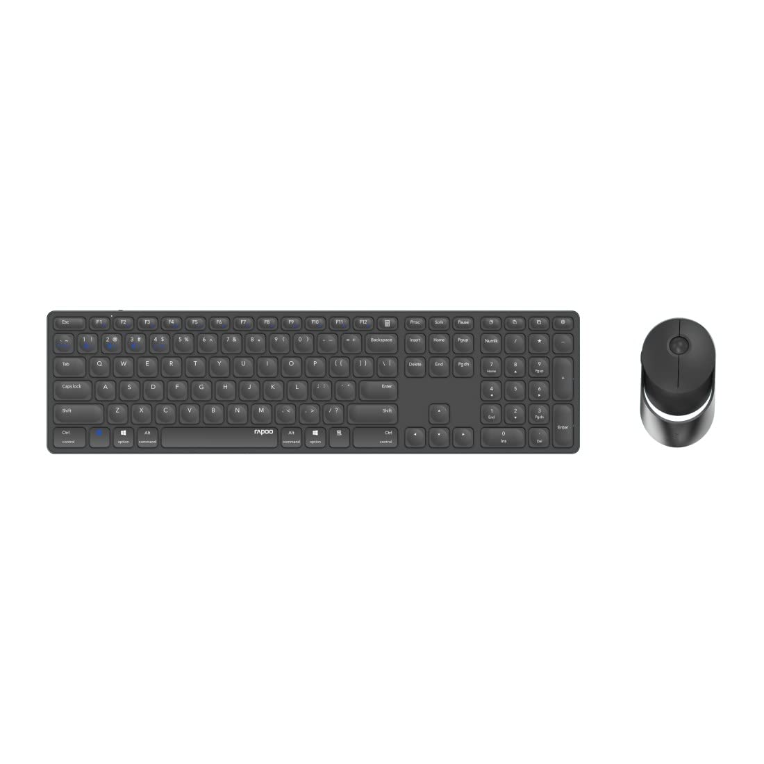 Rapoo 9850M kabelloses Tastatur-Maus Set Wireless Deskset 1600 DPI Sensor wiederaufladbarer Akku flaches Aluminium Design DE-Layout QWERTZ PC & Mac - dunkelgrau