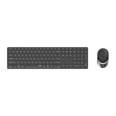 Rapoo 9850M kabelloses Tastatur-Maus Set Wireless Deskset 1600 DPI Sensor wiederaufladbarer Akku flaches Aluminium Design DE-Layout QWERTZ PC & Mac - dunkelgrau