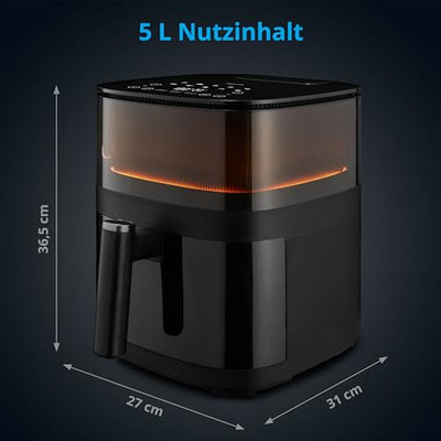 MEDION X10 XL Heißluftfritteuse (5 Liter Frittierkorb, innovative Wassersprühfunktion für krosse knusprige Speisen, 1.500 Watt, Sichtfenster, Schüttel Alarm,10 Automatikprogramme)