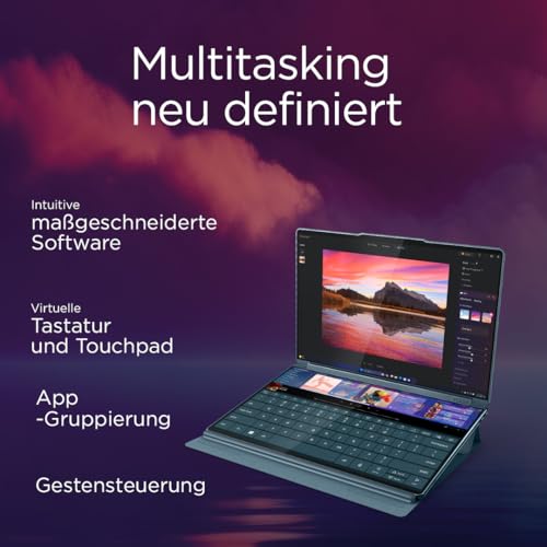 Lenovo Yoga Book 9i AI Laptop | 2x14'' 2.8K WQXGA OLED-Toch Display | Intel Core Ultra 7 | 32GB RAM | 1TB SSD | Intel Arc 140T Grafik | Windows 11 Home | QWERTZ | Tidal Teal | 3 Jahre Premium Care