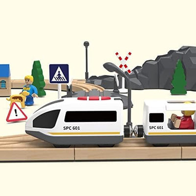 TOPLIVING Motorisierter Zug für Holzschienen, Ferngesteuerter Zug mit magnetischer Verbindung, batteriebetriebener Lokomotivzug für Kleinkinder, kompatibel mit Thomas, Brio, Chuggington