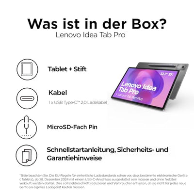 Lenovo Idea Tab Pro Tablet | 12.7" 3K Display | MediaTek Dimensity 8300 | 8GB RAM | 256GB eMMC | Android 14 | Luna Grey | inkl. Tab Pen Plus