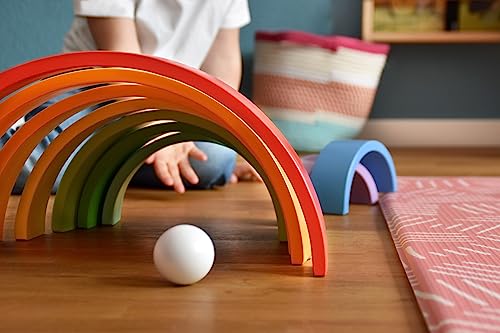 small foot Bausteine "Regenbogen XL" aus Holz, 12 teiliger Bogen mit 2 Kugeln, ab 1 Jahr, 11412