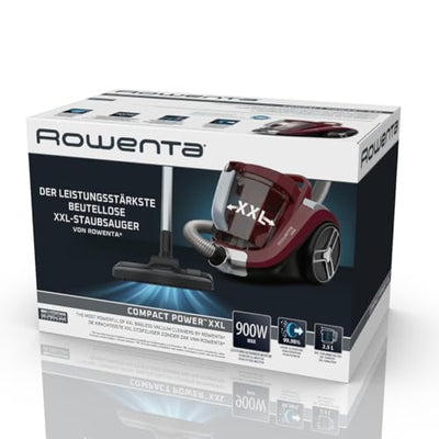 Rowenta Compact Power XXL Classic beutelloser Bodenstaubsauger, 900 Watt, 3-stufiges Filtersystem, Fassungsvermögen, kompakt, 8,80 m Reinigungsradius, inkl. 2-in-1 Fugendüse, Rot, RO4B23