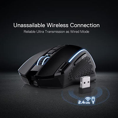 Redragon M991 kabellose Gaming-Maus, 19000 DPI kabelgebundene/drahtlose Maus mit Schnellfeuertaste, 9 Makro-Tasten, 45-Stunden-Dauerleistung und RGB-Hintergrundbeleuchtung für PC/Mac/Laptop